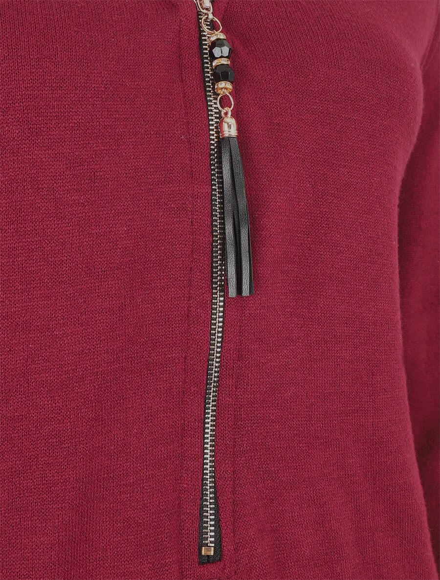 Pull fin uni à col zippé - Bordeaux - 3