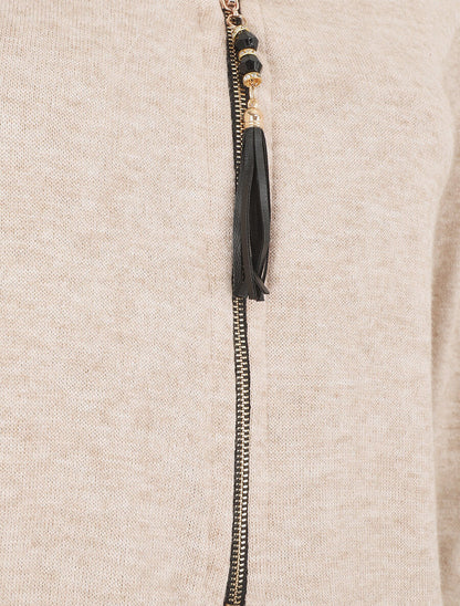 Pull fin uni à col zippé - Beige - 3