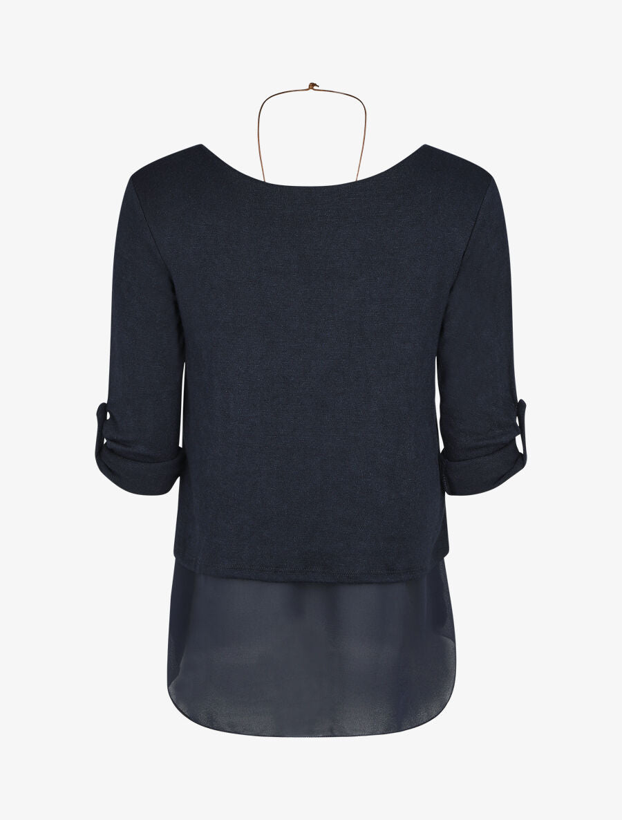 Pull droit uni doublure en voile - Marine - 2