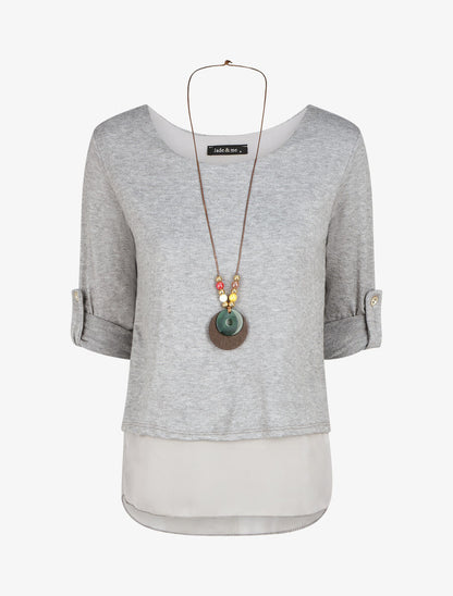 Pull droit uni doublure en voile - Gris - 1