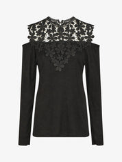 Pull droit à épaules dénudées et crochet - Noir - 1