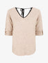 Pull droit dos en V et dentelle - Camel - 1