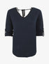 Pull droit dos en V et dentelle - Marine - 1
