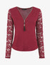 Pull droit uni manches en dentelle - Bordeaux - 1