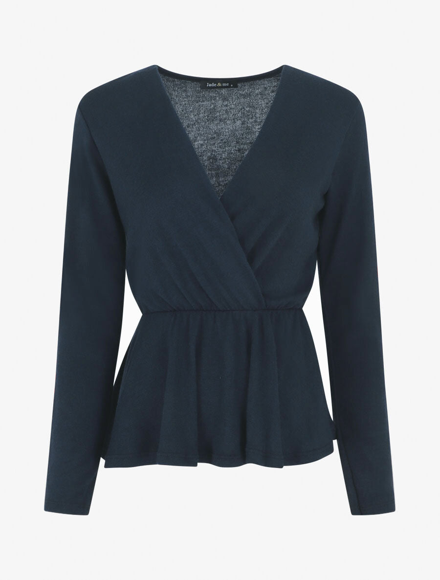 Pull uni col cache-coeur - Marine - 4