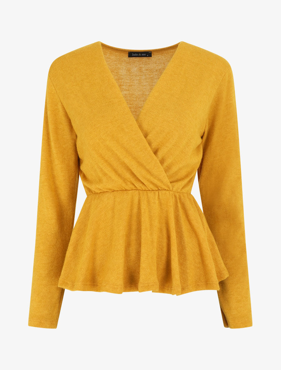 Pull uni col cache-coeur - Jaune - 1