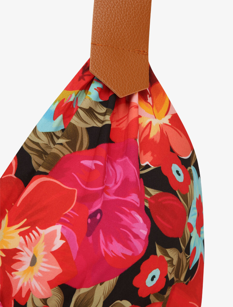 Robe longue coupe patineuse imprimé fleurs tropicales à bretelles en simili - Noir - 3