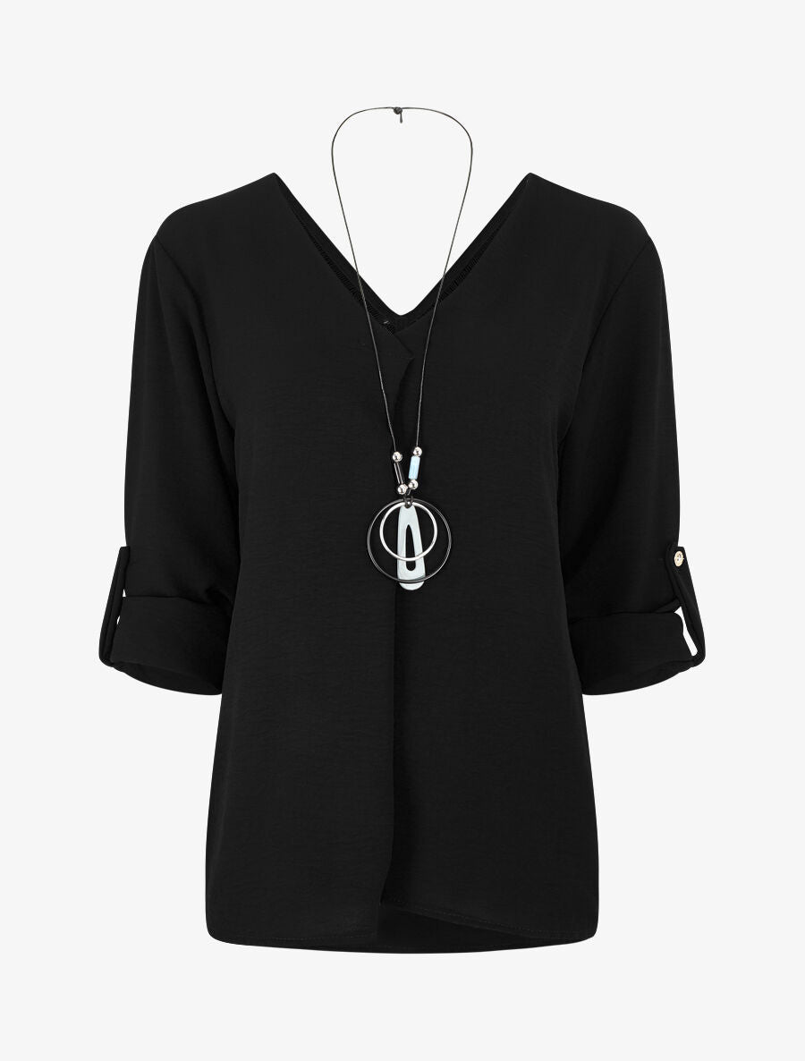 Blouse uni à dos ajouré - Noir - 1