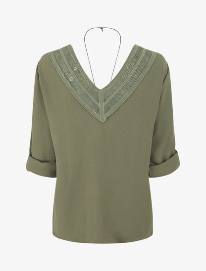 Blouse uni à dos ajouré - Kaki - 2
