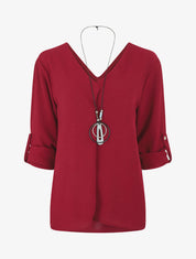 Blouse uni à dos ajouré - Bordeaux - 4