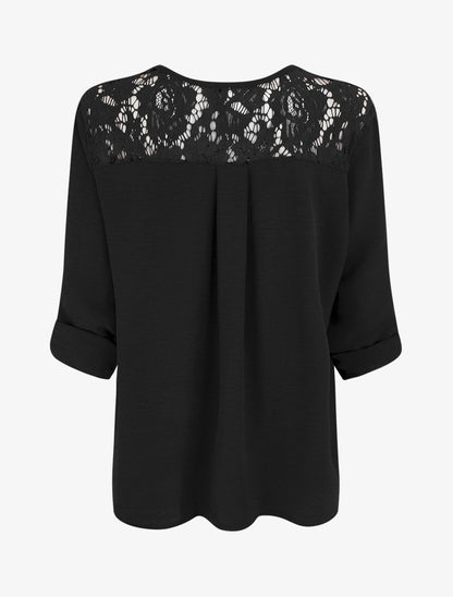 Top droit uni à zip et dentelle - Noir - 2