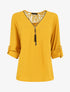 Top droit uni à zip et dentelle - Jaune - 6