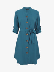 Robe chemise unie manches longues - Bleu - 1