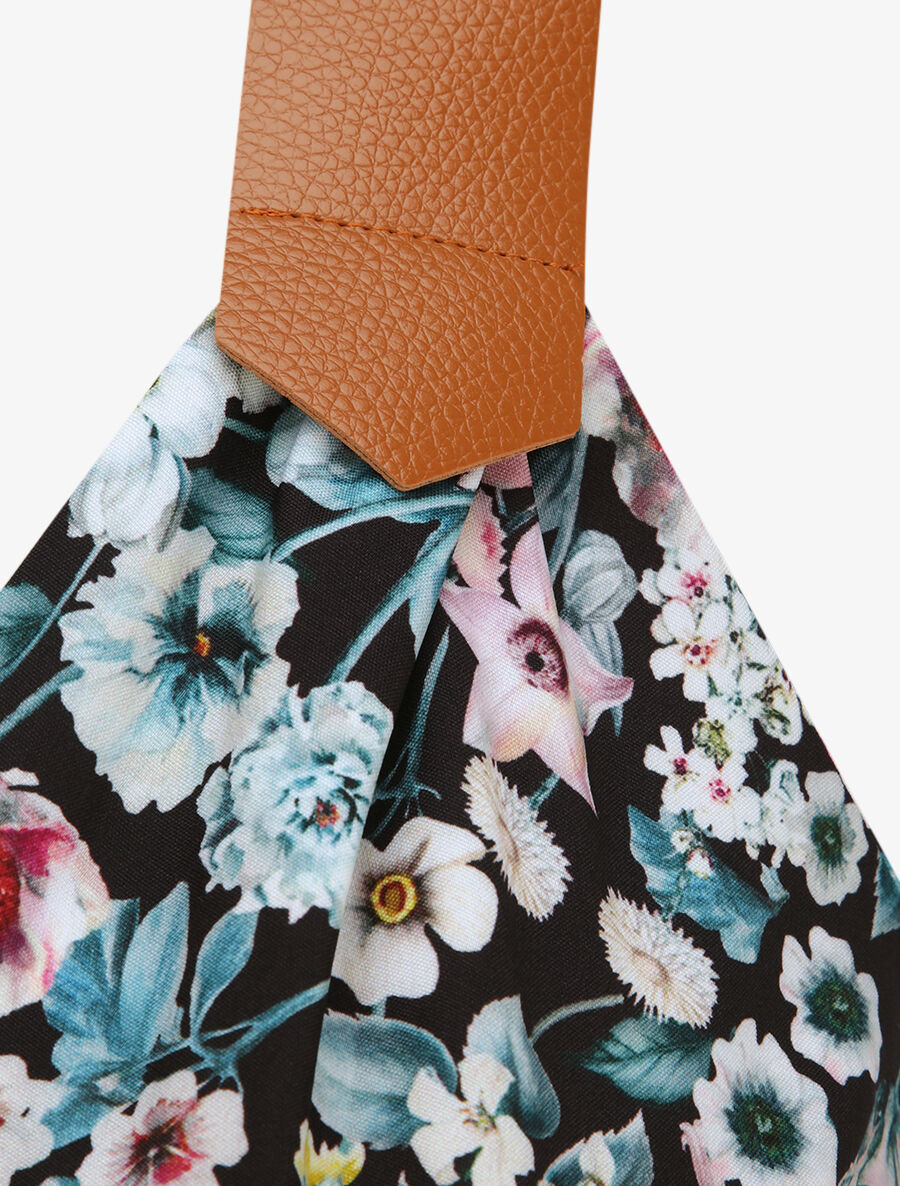 Robe longue coupe patineuse imprimé petites fleurs à bretelles en simili - Noir - 3
