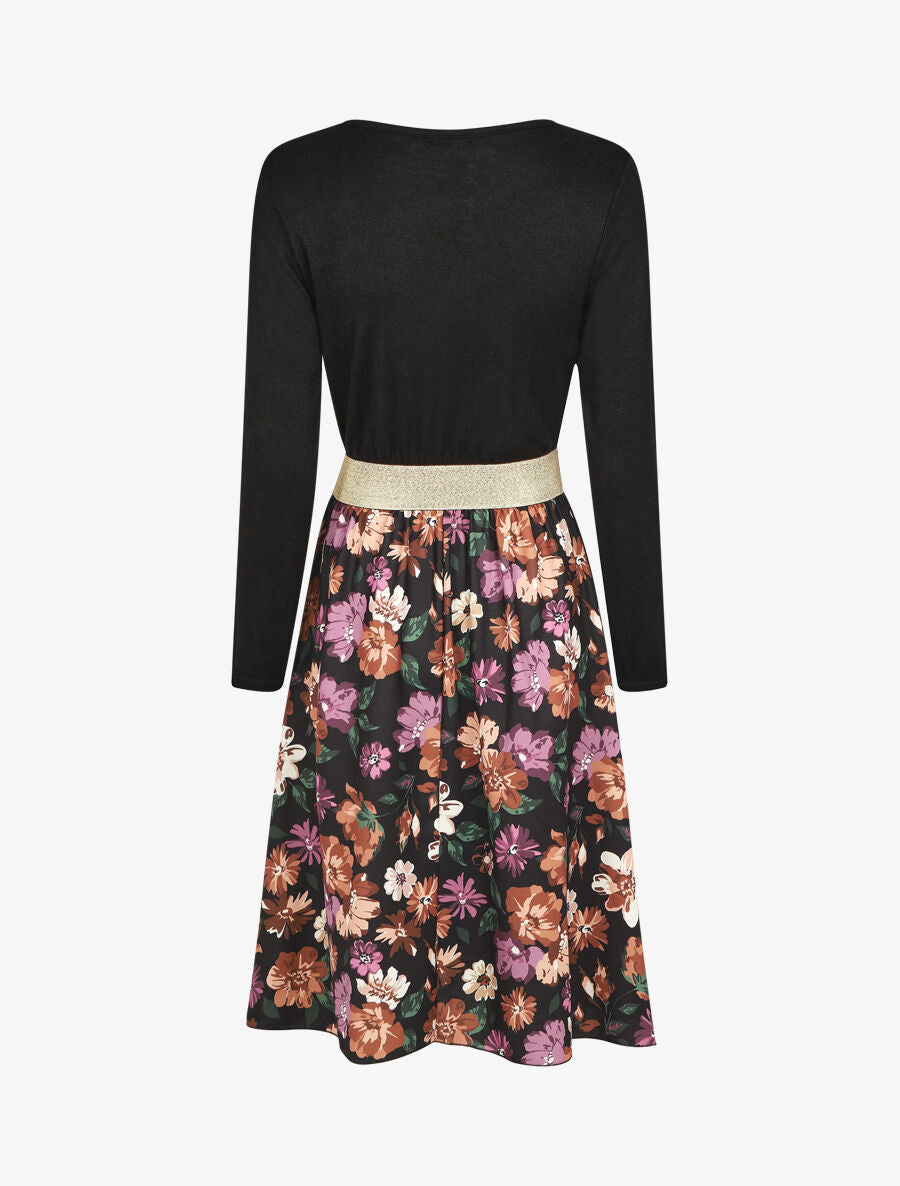 Robe évasée bi-matière imprimé champêtre - Noir - 2