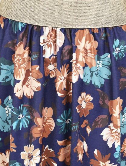 Robe évasée bi-matière imprimé champêtre - Marine - 3