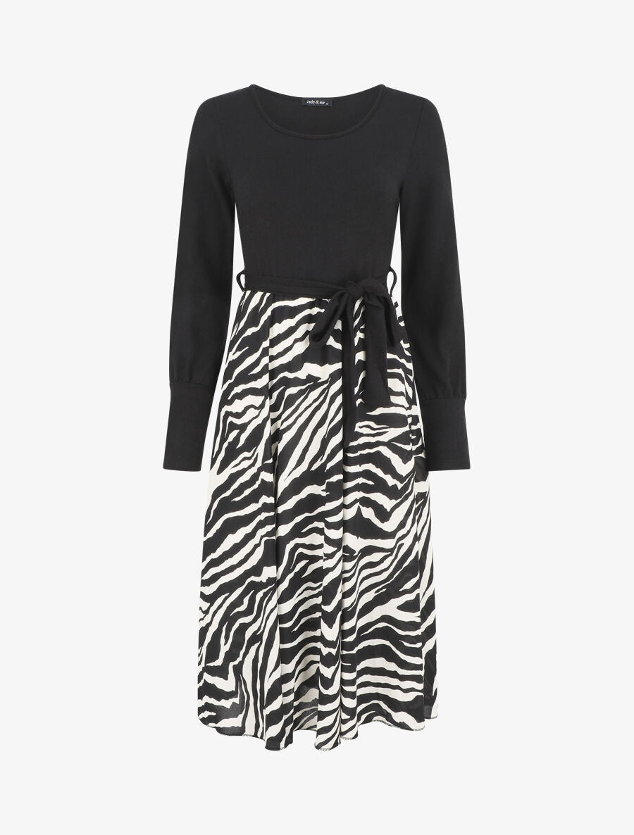 Robe mi-longue évasée imprimé zèbre - Noir - 4