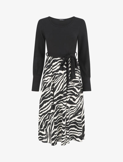 Robe mi-longue évasée imprimé zèbre - Noir - 4