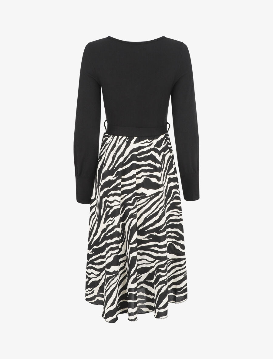 Robe mi-longue évasée imprimé zèbre - Noir - 2