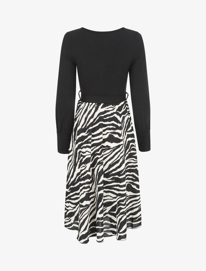 Robe mi-longue évasée imprimé zèbre - Noir - 2