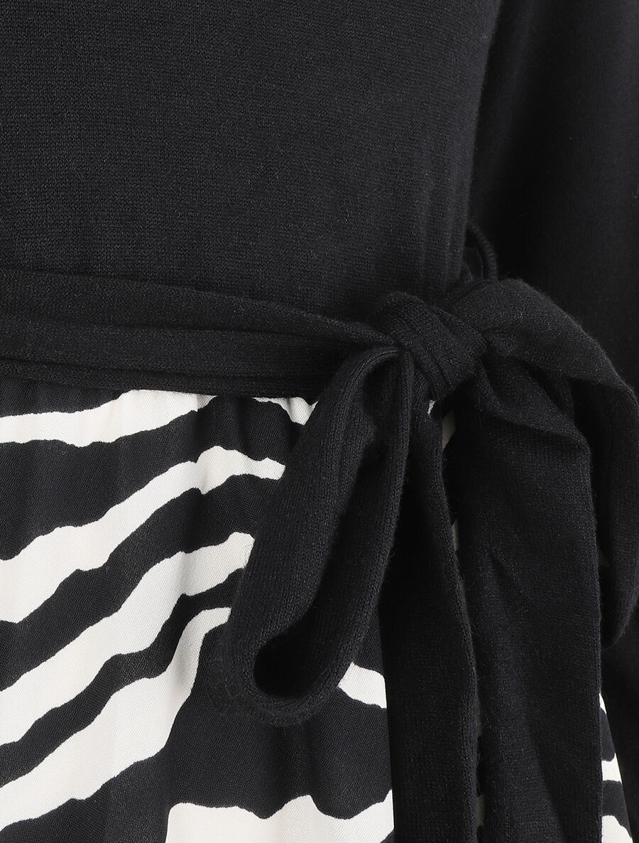 Robe mi-longue évasée imprimé zèbre - Noir - 3
