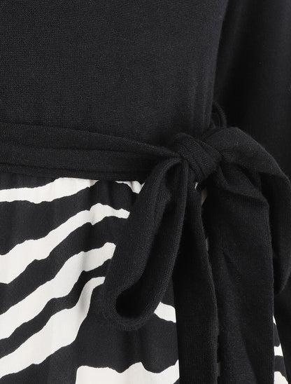 Robe mi-longue évasée imprimé zèbre - Noir - 3