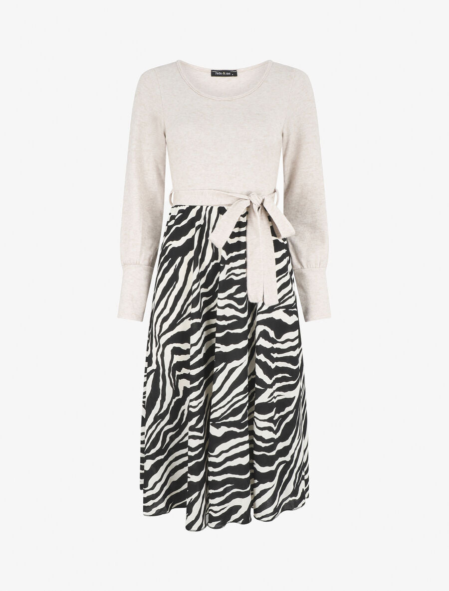 Robe mi-longue évasée imprimé zèbre - Beige - 6