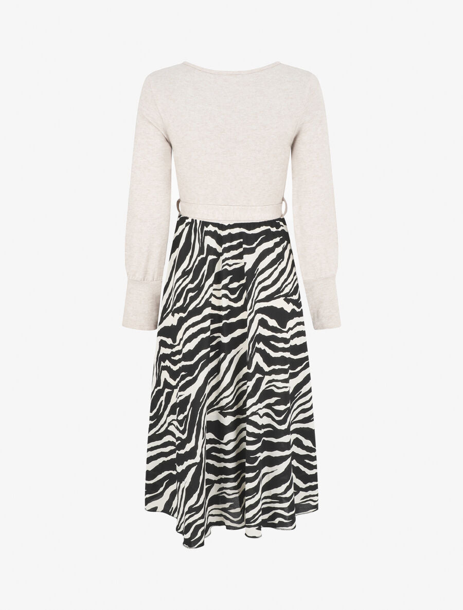 Robe mi-longue évasée imprimé zèbre - Beige - 2