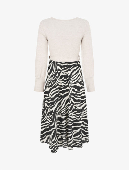 Robe mi-longue évasée imprimé zèbre - Beige - 2