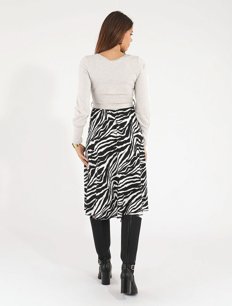 Robe mi-longue évasée imprimé zèbre - Beige - 5