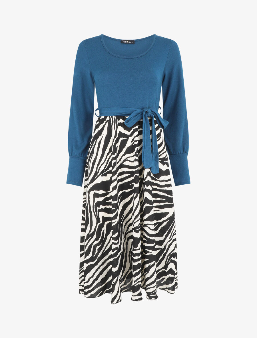 Robe mi-longue évasée imprimé zèbre - Bleu - 1