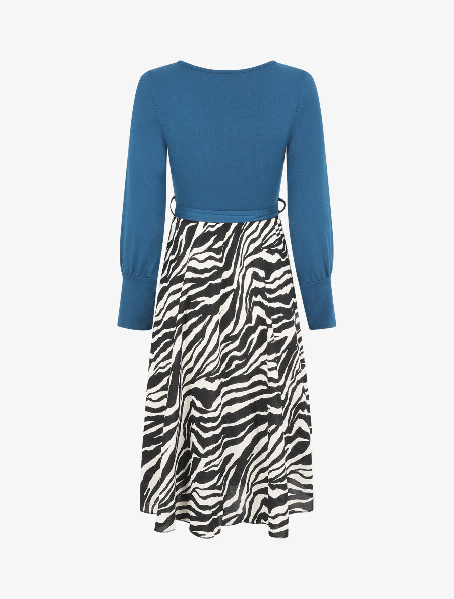 Robe mi-longue évasée imprimé zèbre - Bleu - 2