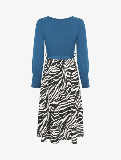 Robe mi-longue évasée imprimé zèbre - Bleu - 2