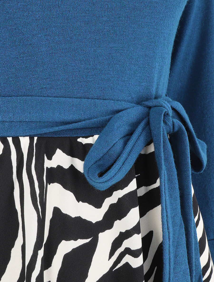 Robe mi-longue évasée imprimé zèbre - Bleu - 3