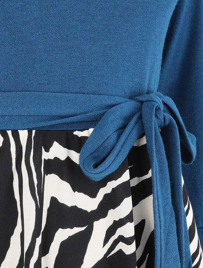 Robe mi-longue évasée imprimé zèbre - Bleu - 3