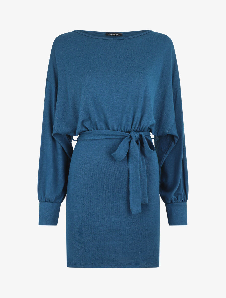 Robe courte unie manches longues - Bleu - 1