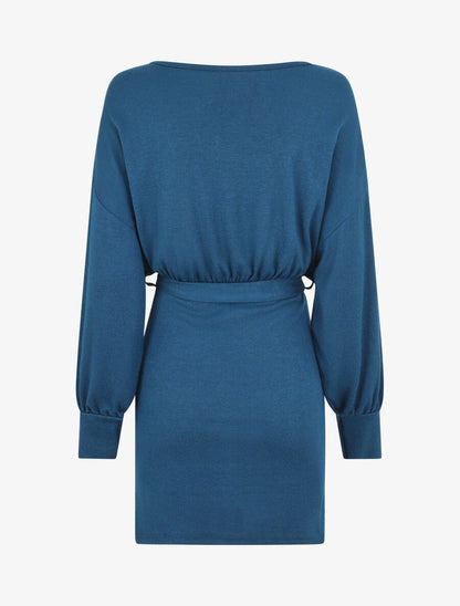 Robe courte unie manches longues - Bleu - 2