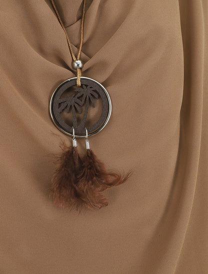 Blouse unie à col bénitier - Camel - 3