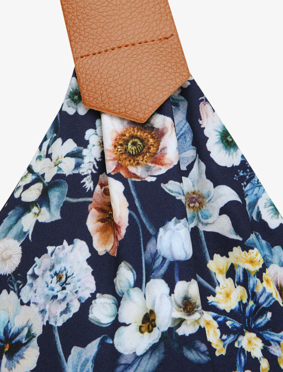 Robe longue coupe patineuse imprimé petites fleurs à bretelles en simili - Marine - 3