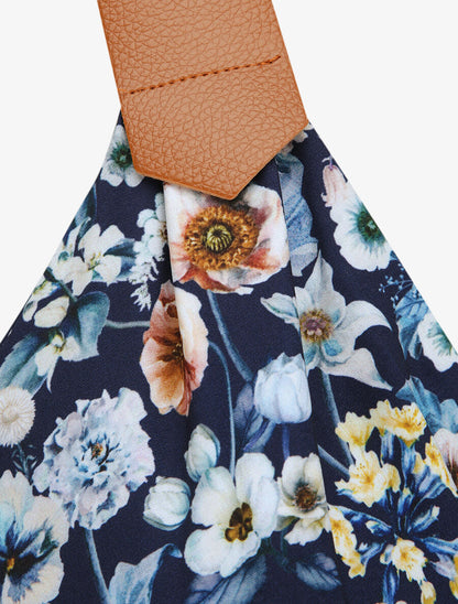 Robe longue coupe patineuse imprimé petites fleurs à bretelles en simili - Marine - 3