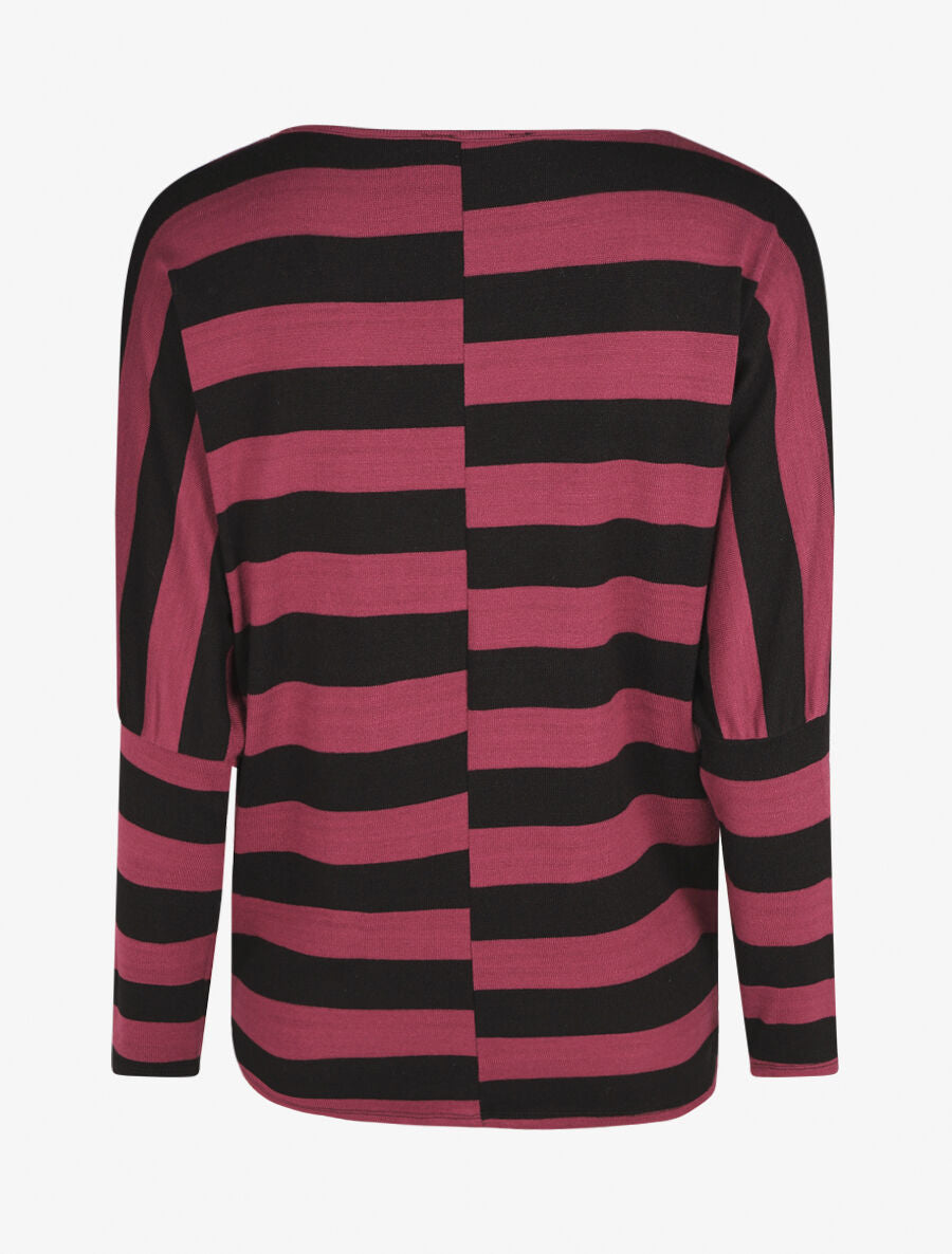 Pull ample motif rayé - Bordeaux - 2
