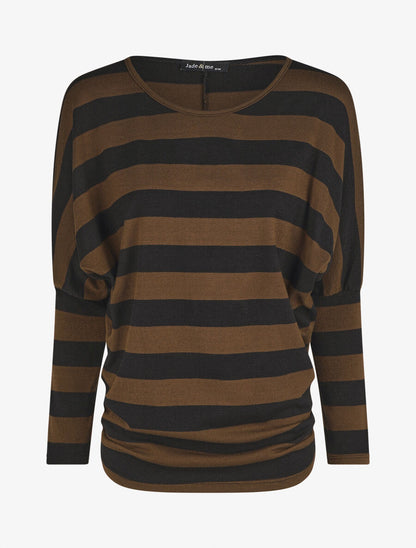 Pull ample motif rayé - Marron - 4