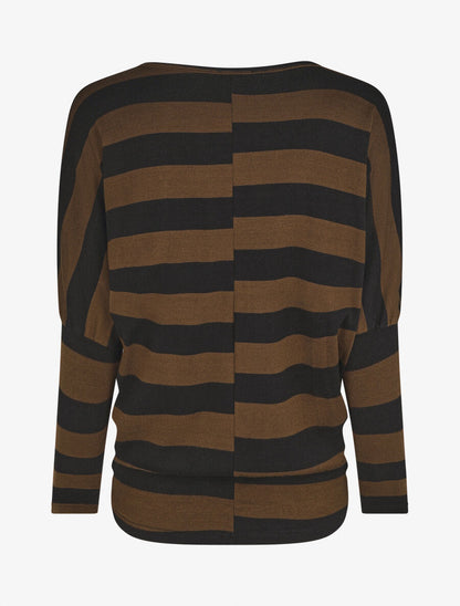 Pull ample motif rayé - Marron - 2
