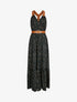 Robe longue coupe patineuse imprimé léopard à bretelles en simili - Vert foncé - 5