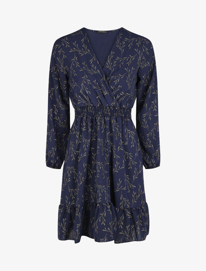 Robe évasée motif feuilles pailletées - Marine - 5