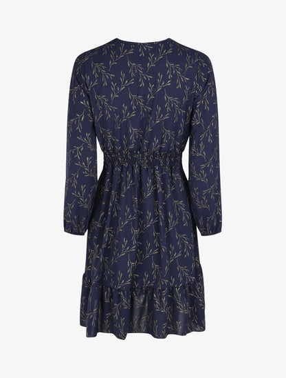 Robe évasée motif feuilles pailletées - Marine - 2