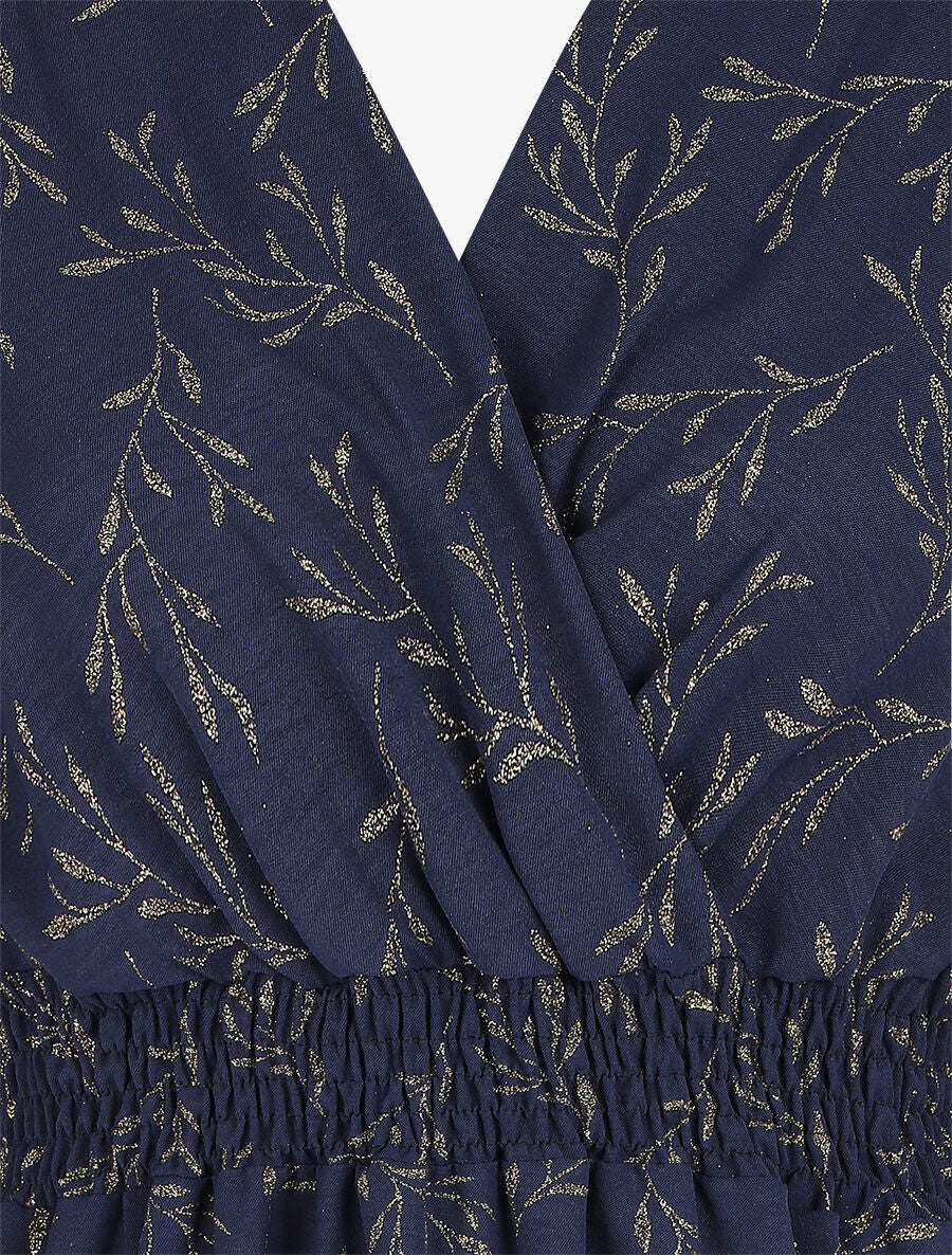 Robe évasée motif feuilles pailletées - Marine - 3