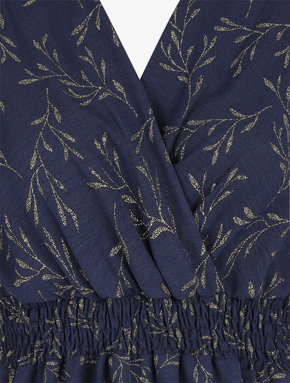 Robe évasée motif feuilles pailletées - Marine - 3