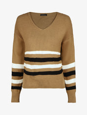 Pull droit rayé - Camel - 1