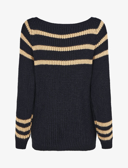 Pull en maille à col bateau - Marine - 2